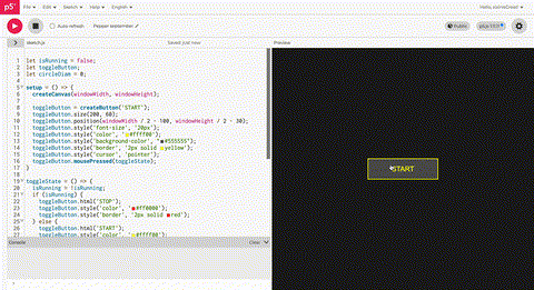 Finally, I added a red circle that shrinks with a frequency, and put the button in the center.