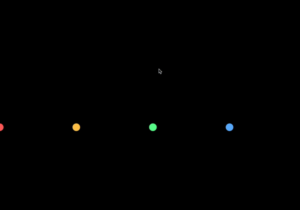 Later, I changed that into five circles across the screen and gave each one a different colour: red, orange, green, blue, and purple.