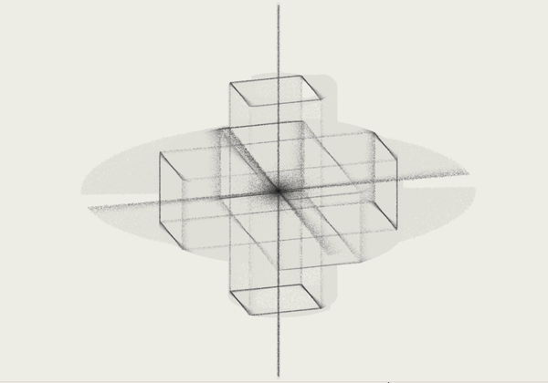 I tested placing multiple box() shapes around a center point at different angles.