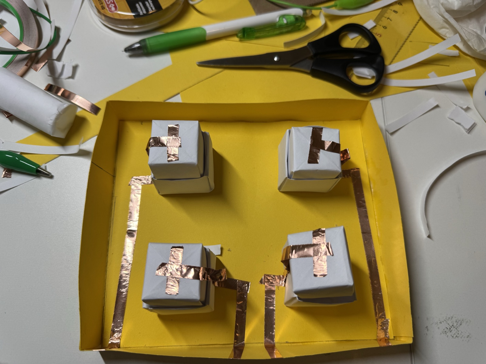 In this version, I extended the tape paths and worked on the connections between the buttons and the board.