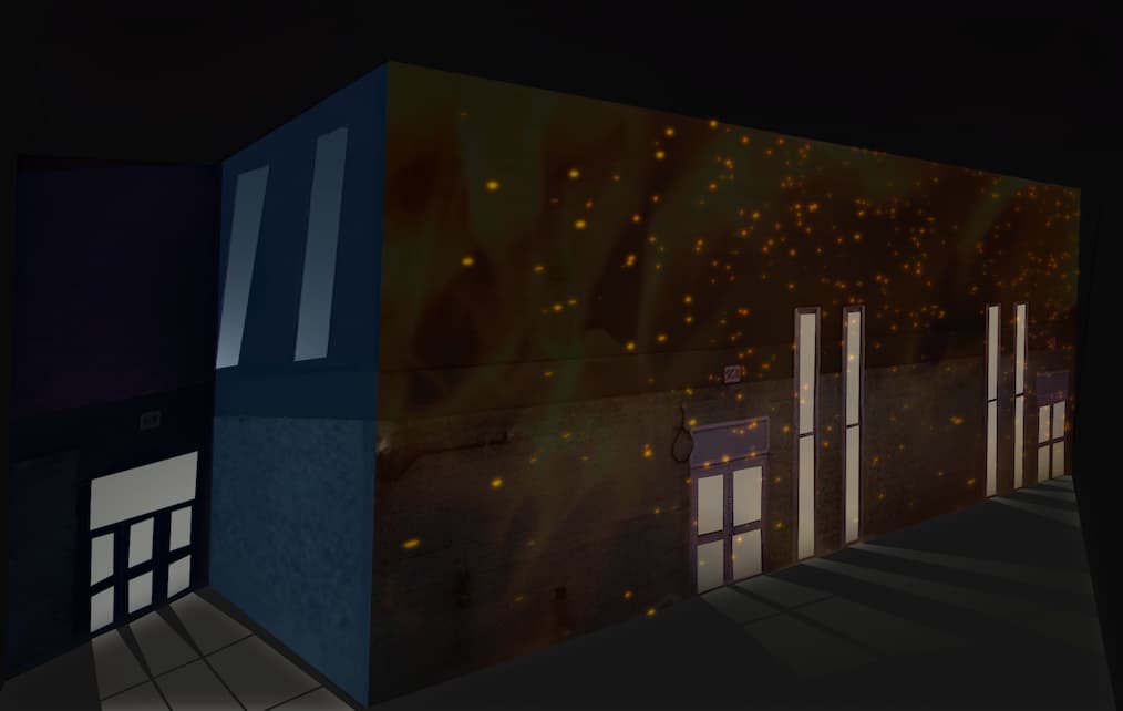 I combined the particles with the fire texture, but the small particle size made the effect look unclear and visually weak.