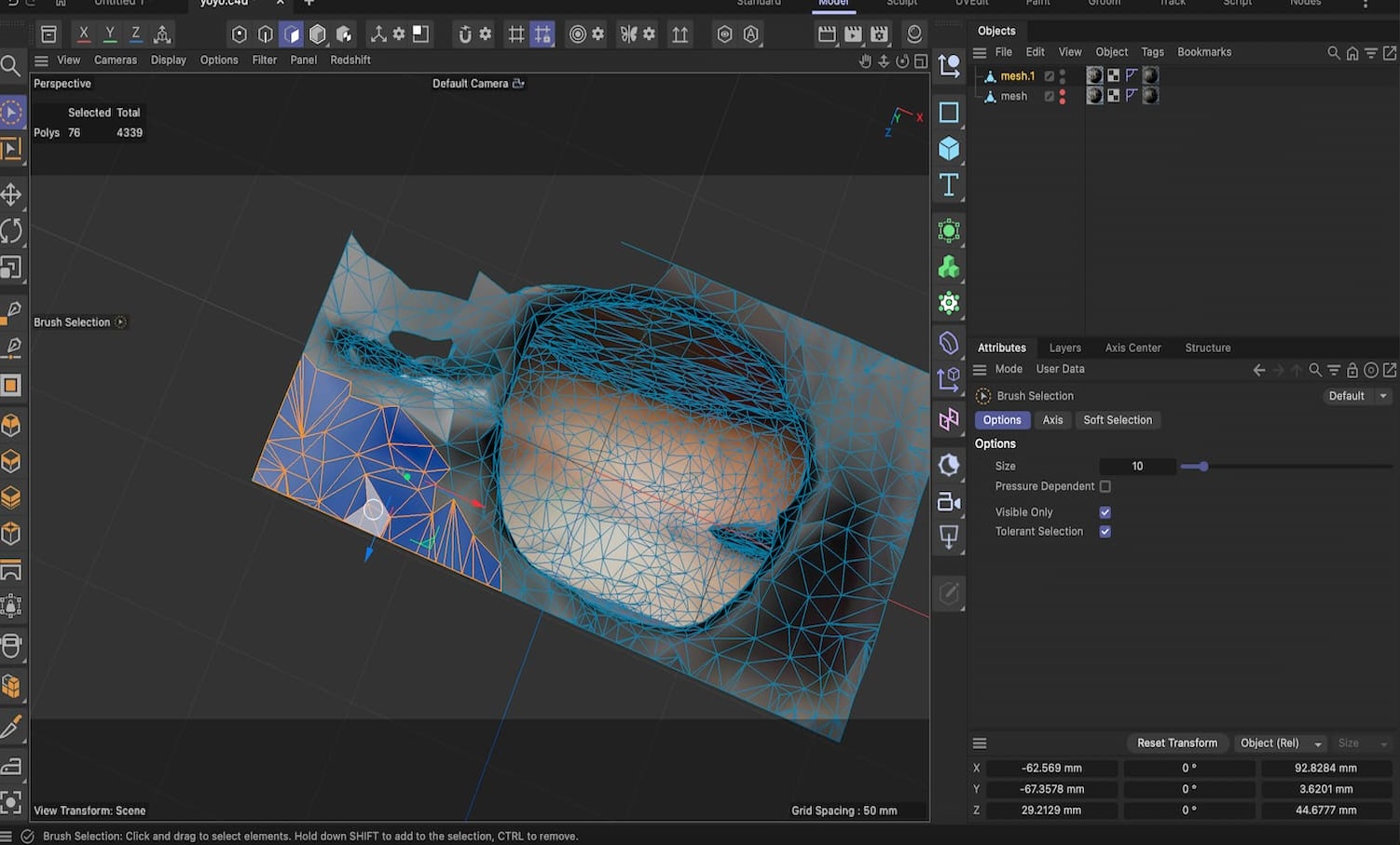 After that, I started fixing the detailed areas. I deleted the bottom plane that came from the scanning surface and removed the messy geometry around the string where the textures had merged with the table.