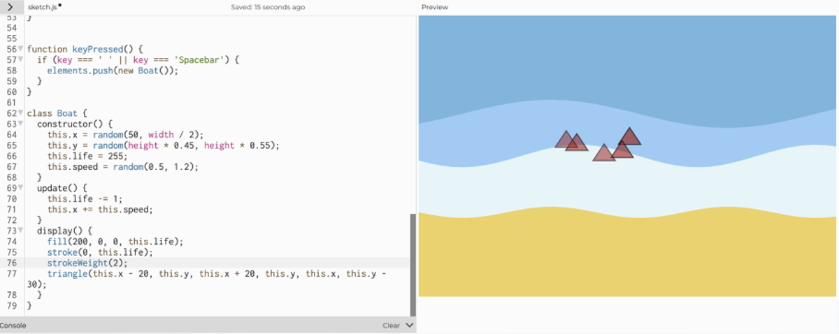 Then, I started to add user interaction. I created an array called elements to store objects in the scene.